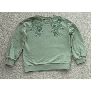 Girls Green Floral Embroidered Sweatshirt Top Kids Size 6 Cottage Grandma Core